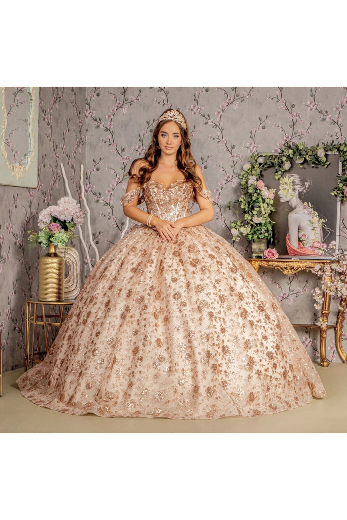 Glitter Print Off Shoulder Corset Ball Gown by GLS Gloria GL3485