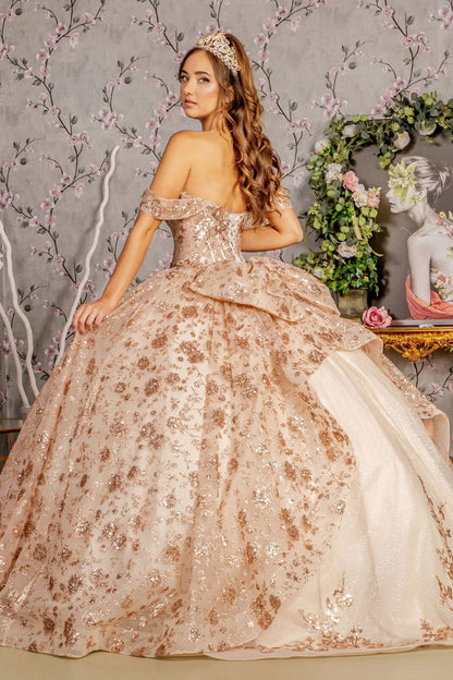 Glitter Print Off Shoulder Corset Ball Gown by GLS Gloria GL3485 - Quinceanera Dresses