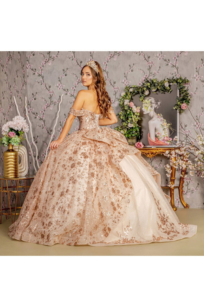 Glitter Print Off Shoulder Corset Ball Gown by GLS Gloria GL3485