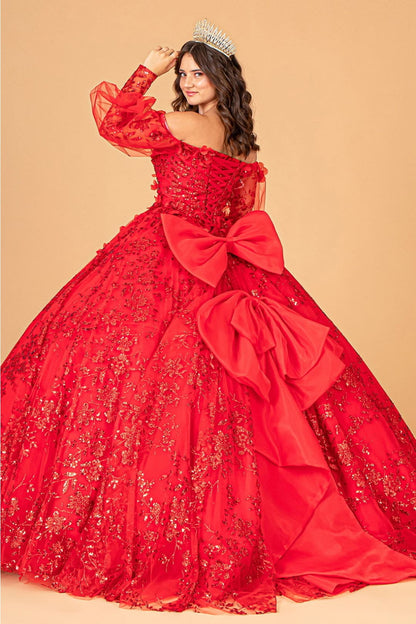 Glitter Print Puff Sleeve Ball Gown by Elizabeth K GL3071 - Quinceanera Dresses