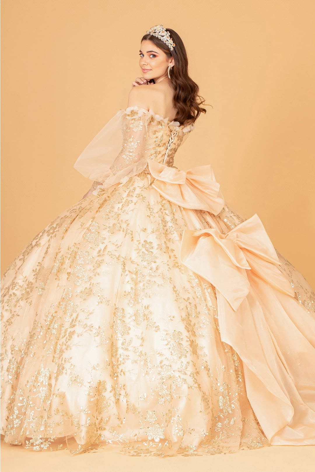 Glitter Print Puff Sleeve Ball Gown by Elizabeth K GL3071 - Quinceanera Dresses