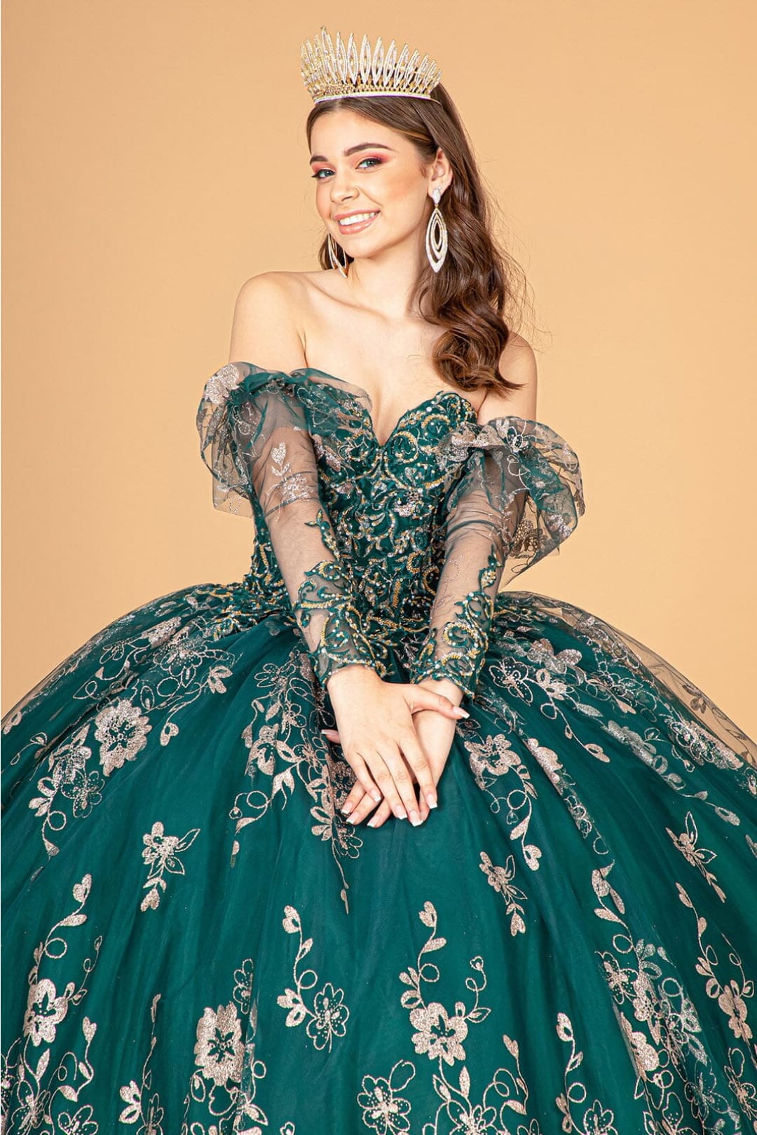 Glitter Print Strapless Ball Gown by Elizabeth K GL1944 - Quinceanera Dresses