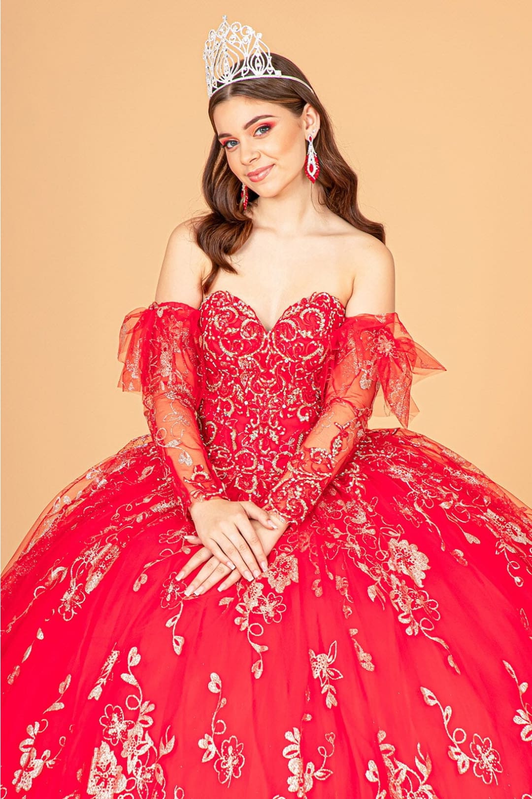 Glitter Print Strapless Ball Gown by Elizabeth K GL1944 - Quinceanera Dresses