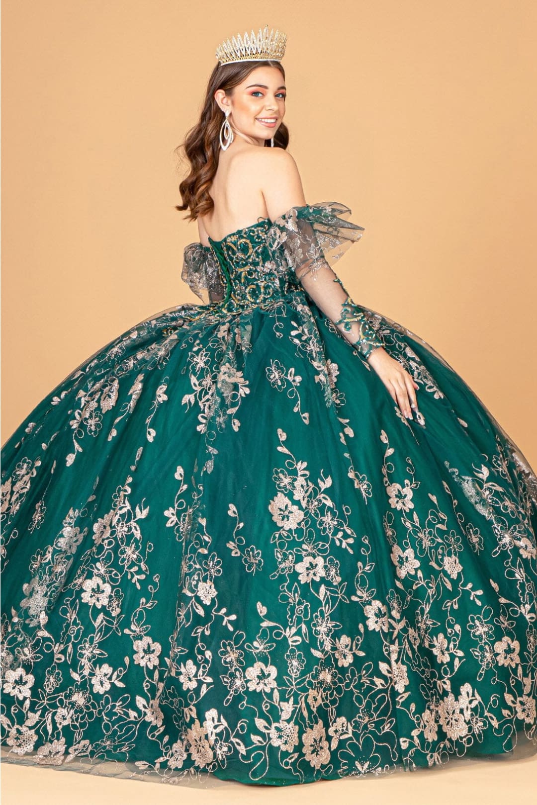 Glitter Print Strapless Ball Gown by Elizabeth K GL1944 - Quinceanera Dresses