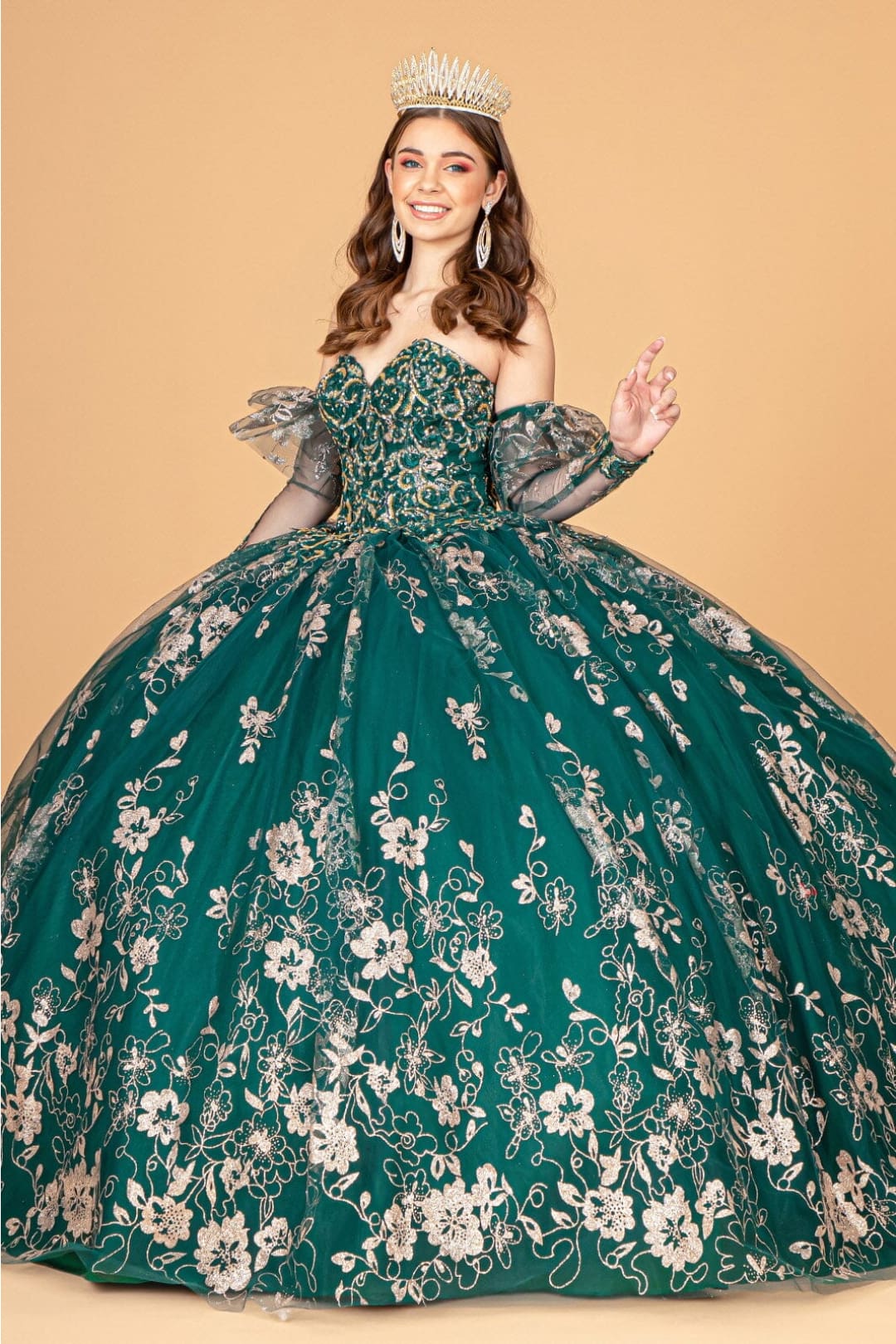 Glitter Print Strapless Ball Gown by Elizabeth K GL1944 - Quinceanera Dresses