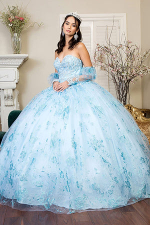 Glitter Print Strapless Ball Gown by Elizabeth KGL1944