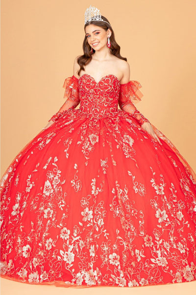 Glitter Print Strapless Ball Gown by Elizabeth K GL1944 - XS / Red - Quinceanera Dresses