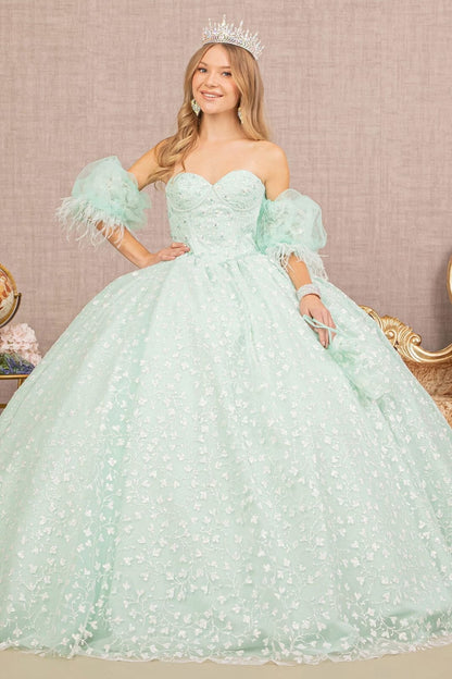 Glitter Print Sweetheart Ball Gown by Elizabeth K GL3176 - XS / Mint - Quinceanera Dresses