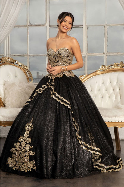 Glitter Strapless Ball Gown by Elizabeth K GL3022 - XS / Black - Quinceanera Dresses