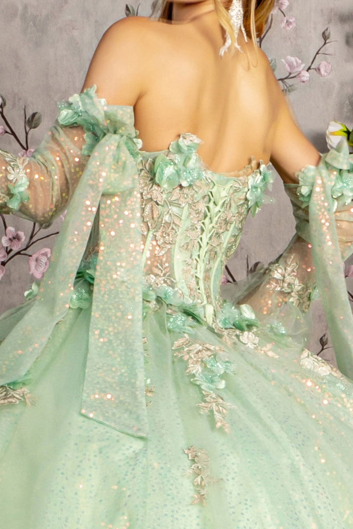 Glitter Quinceanera Dress Bell Sleeve Ball Gown by GLS Gloria GL3486