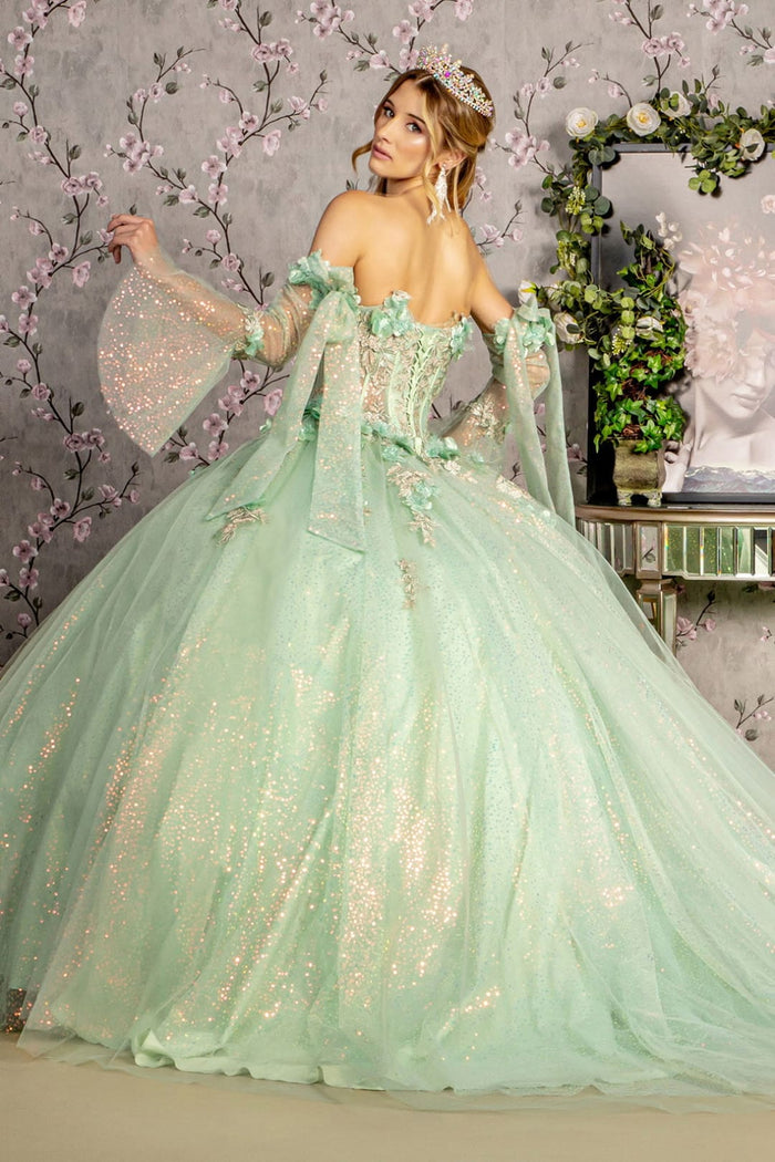 Glitter Quinceanera Dress Bell Sleeve Ball Gown by GLS Gloria GL3486