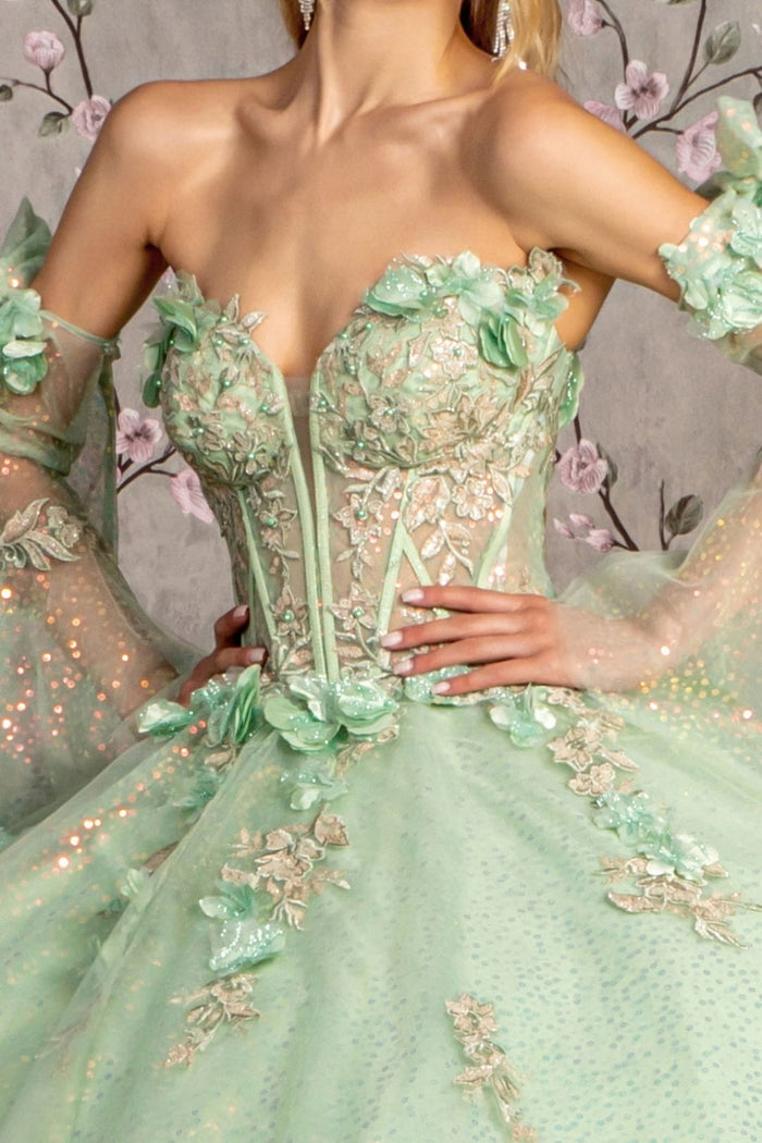 Glitter Quinceanera Dress Bell Sleeve Ball Gown by GLS Gloria GL3486