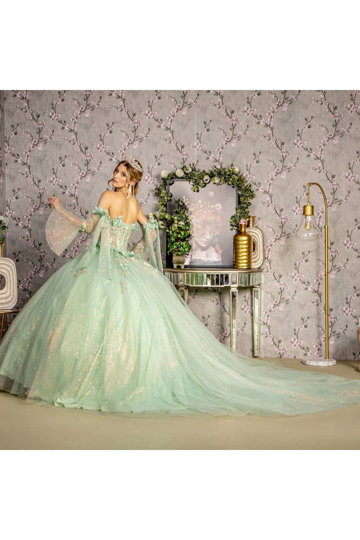 Glitter Quinceanera Dress Bell Sleeve Ball Gown by GLS Gloria GL3486