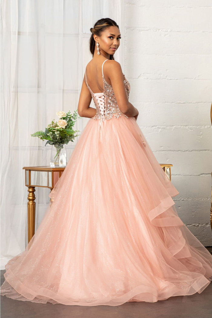 Glitter V-Neck Ball Gown by Elizabeth KGL3021