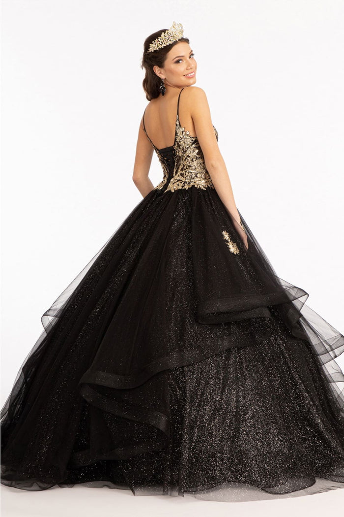 Black & Gold Quinceanera Dress Illusion Ball Gown by Elizabeth K GL3021