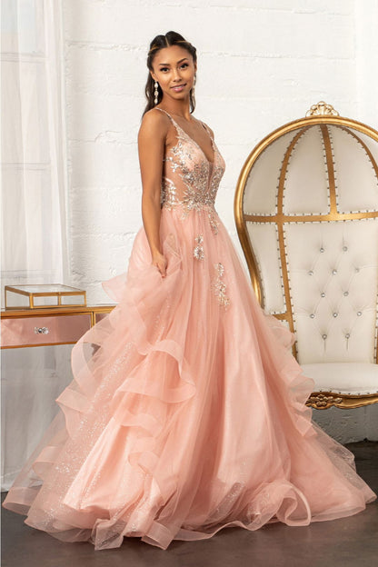 Glitter V-Neck Ball Gown by Elizabeth K GL3021 - Quinceanera Dresses