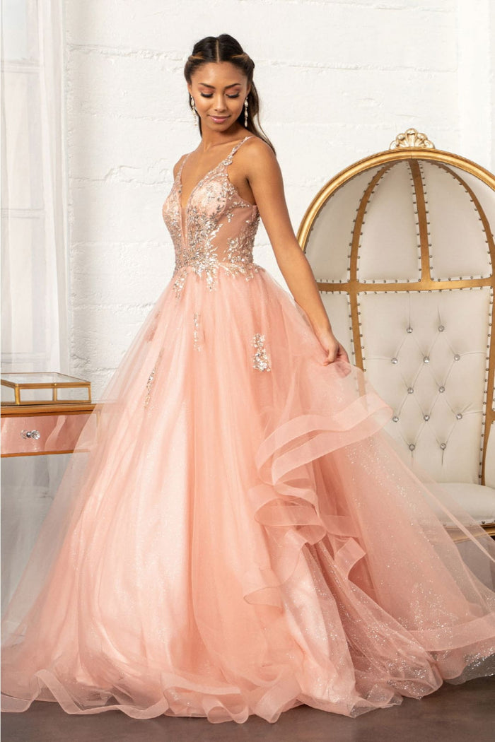 Glitter V-Neck Ball Gown by Elizabeth KGL3021