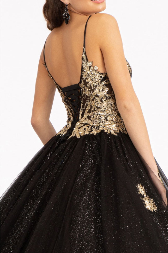 Black & Gold Quinceanera Dress Illusion Ball Gown by Elizabeth K GL3021