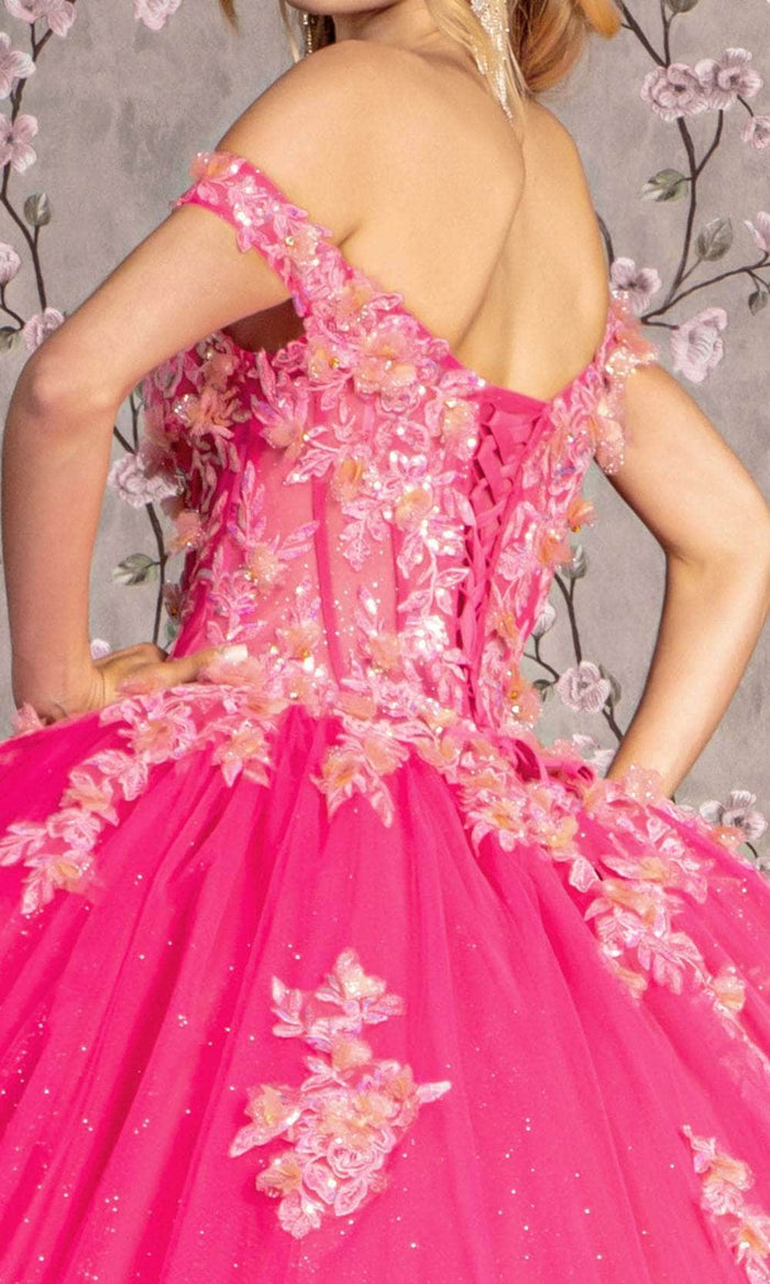 Off Shoulder Quinceañera Ball Gown Glitter Tulle Floral Sweetheart Dress by GLS Gloria GL3469