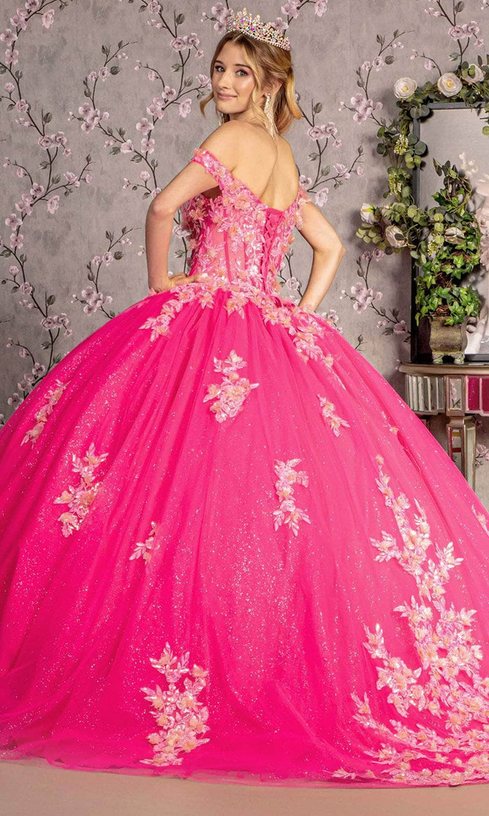 Off Shoulder Quinceañera Ball Gown Glitter Tulle Floral Sweetheart Dress by GLS Gloria GL3469