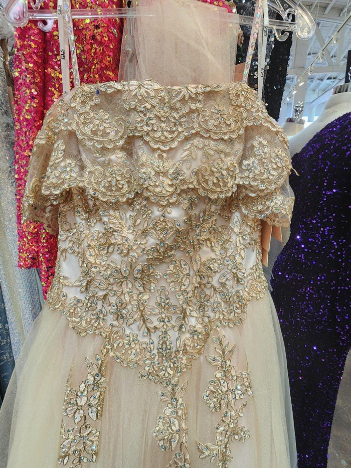 Off Shoulder Quinceañera Ball Gown Embroidered Lace-Up Back Floor Length by Elizabeth K GL2510