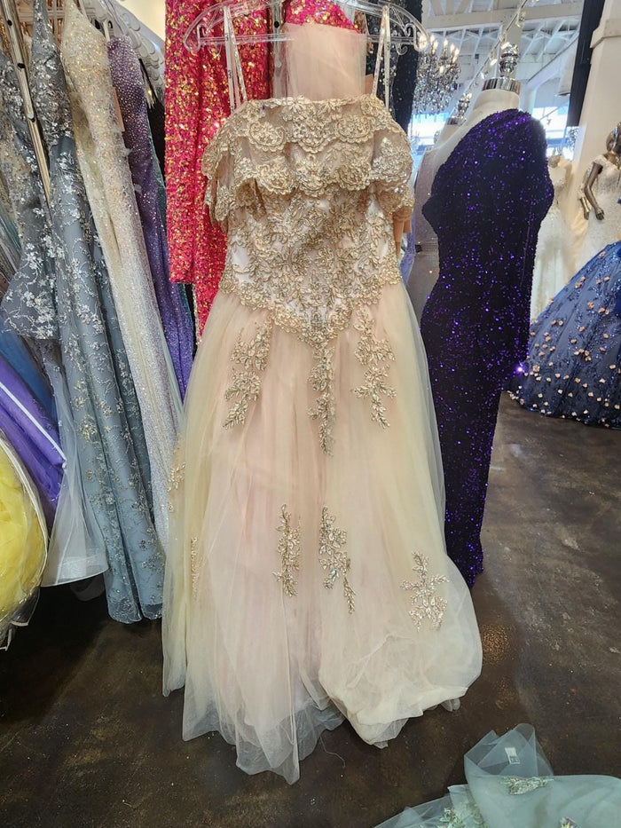 Off Shoulder Quinceañera Ball Gown Embroidered Lace-Up Back Floor Length by Elizabeth K GL2510