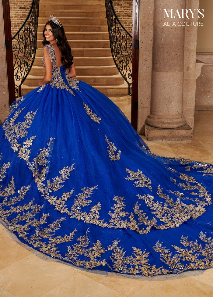 Alta Couture MQ3079 Gold Applique Quinceanera Dress