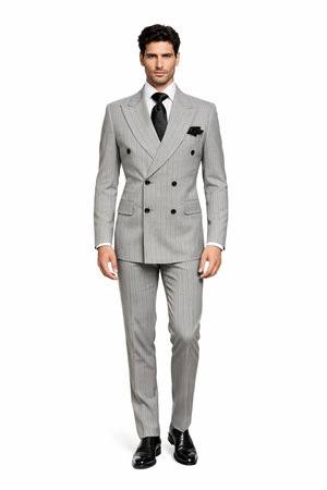 Gray and Black Pinstripe Double Breasted - Modern Fit 1920s Vintage Looking Suit