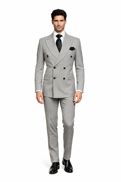 Gray and Black Pinstripe Double Breasted - Modern Fit 1920s Vintage Looking Suit