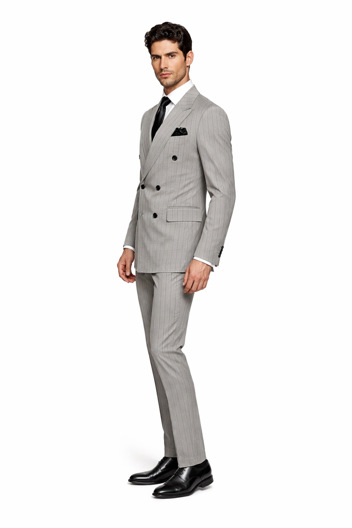 Gray and Black Pinstripe Double Breasted - Modern Fit 1920s Vintage Looking Suit
