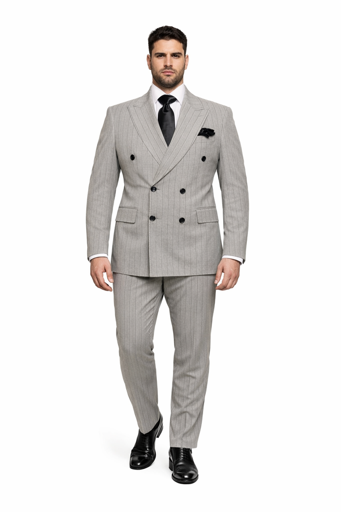 Gray and Black Pinstripe Double Breasted - Modern Fit 1920s Vintage Looking Suit