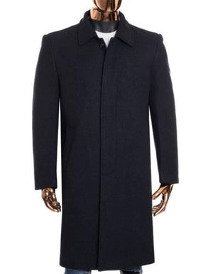 Mens Overcoat - Topcoat For Men - Winter Fabric - Gray Zip Up Closure Knee Length Collared Wool Coat - Mens Overcoat - Men's Tuxedo USA