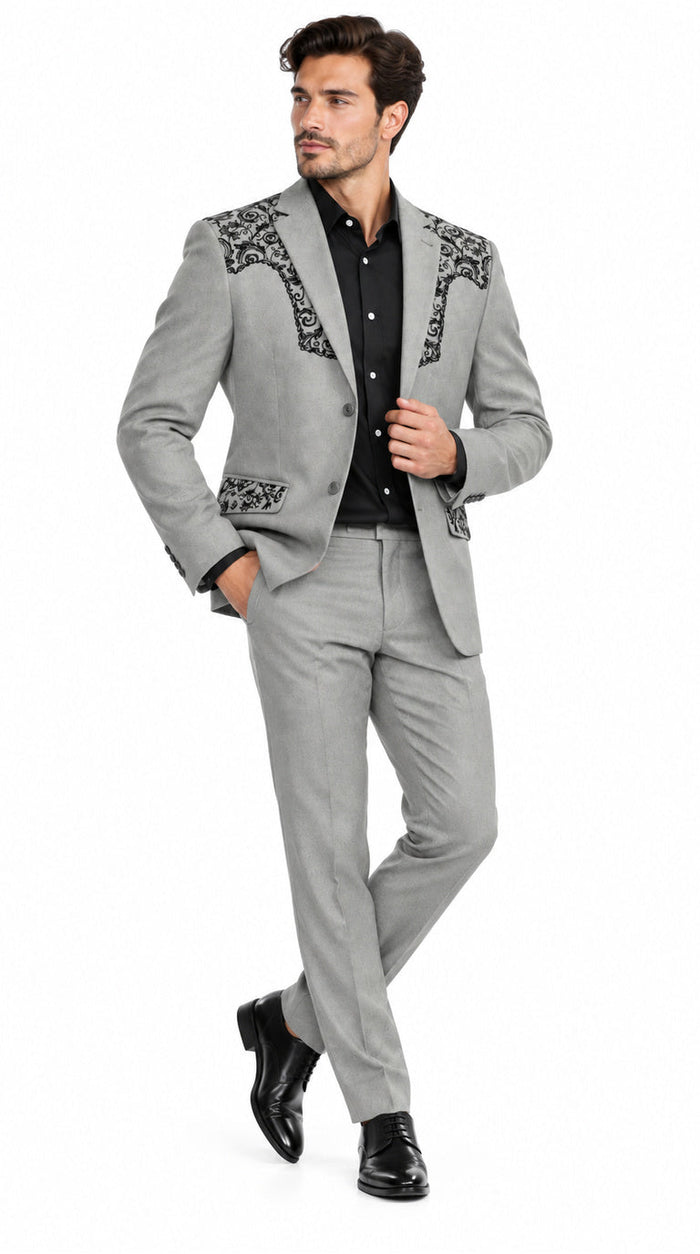 Men's Suede Cowboy Blazer Ultra Slim Fit LAM-516 in Color Gray