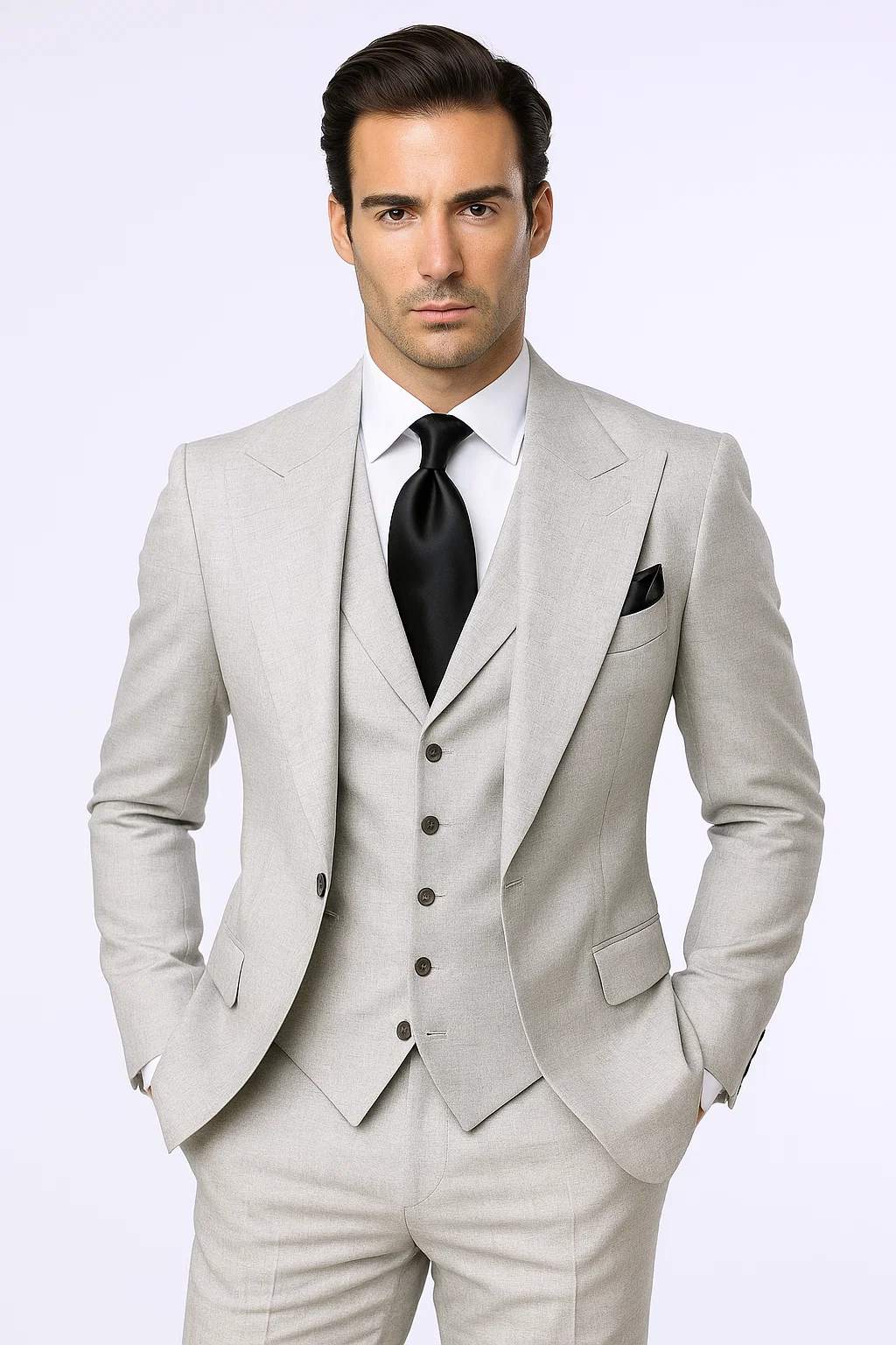  Grey One Button 3 Piece Suit by Rossiman