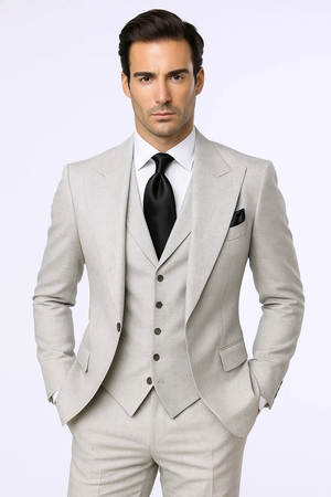  Grey One Button 3 Piece Suit by Rossiman