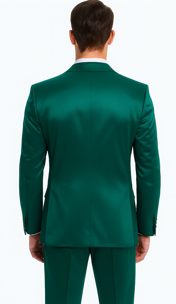 Elegant Green Satin Slim Fit 3 Piece Tazzio Men's Suit with Peak Lapel