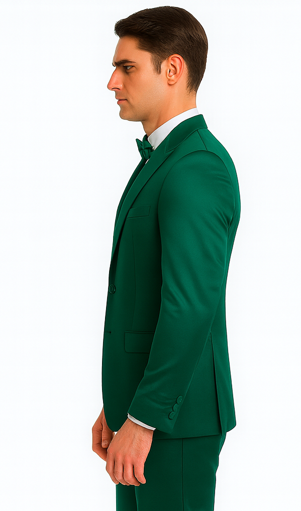 Elegant Green Satin Slim Fit 3 Piece Tazzio Men's Suit with Peak Lapel