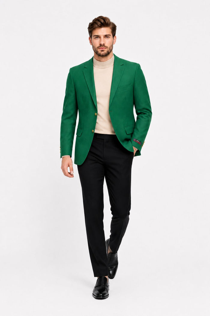 Poplin Fabric Pacelli Solid 2 Button Green Blazer BLAIR-70014