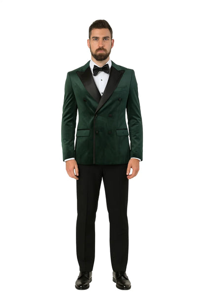Green Velvet Double Breasted Tuxedo Jacket  Wedding & Prom