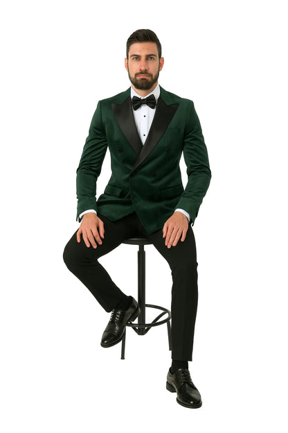 Green Velvet Double Breasted Tuxedo Jacket  Wedding & Prom
