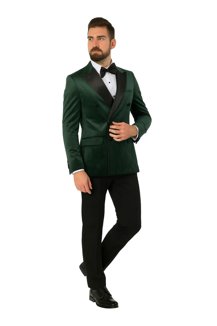 Green Velvet Double Breasted Tuxedo Jacket  Wedding & Prom
