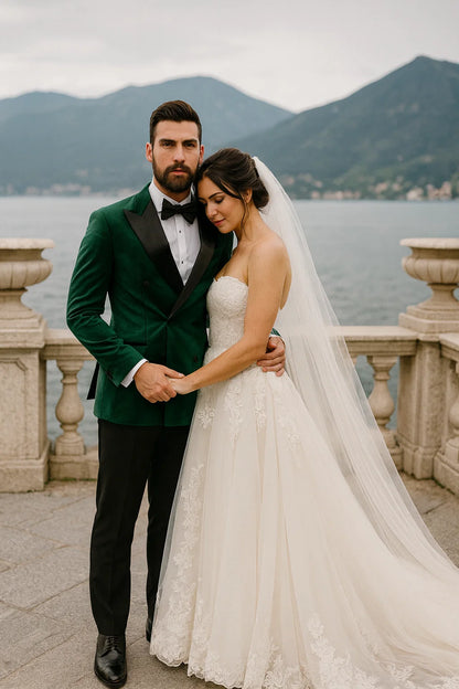 Green Velvet Double Breasted Tuxedo Jacket  Wedding & Prom