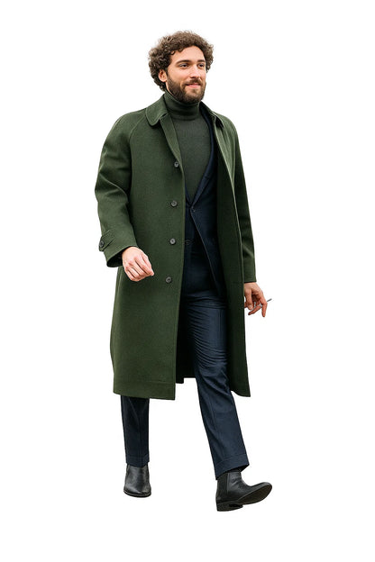 Mens Olive Green Wool Overcoat Outfit  Winter Business Casual Style