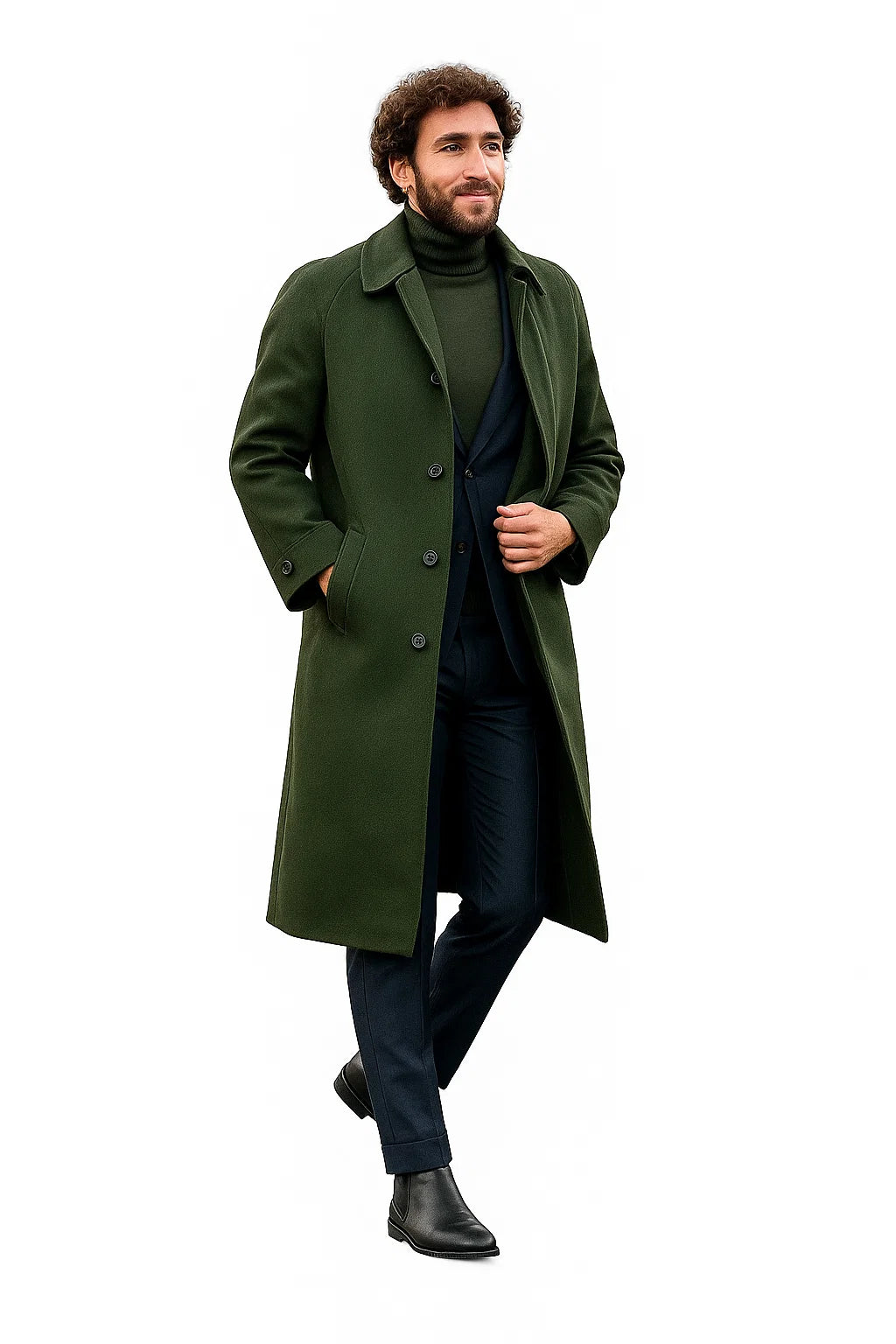 Mens Olive Green Wool Overcoat Outfit  Winter Business Casual Style
