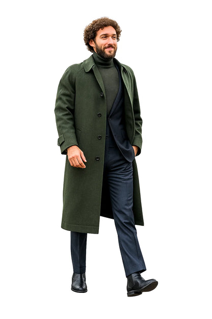 Mens Olive Green Wool Overcoat Outfit  Winter Business Casual Style