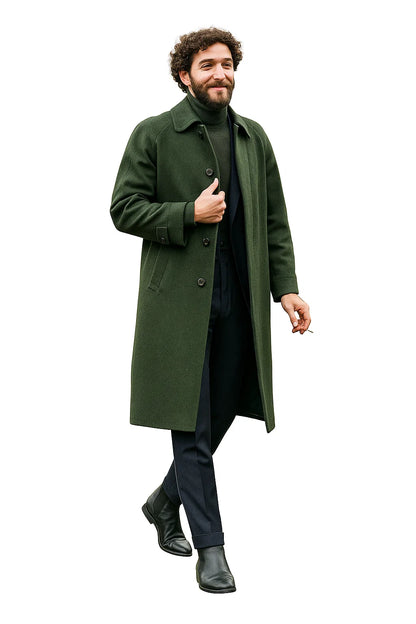 Mens Olive Green Wool Overcoat Outfit  Winter Business Casual Style