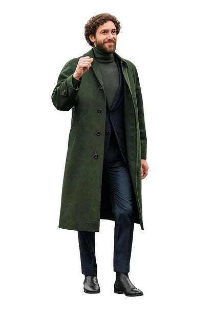 Mens Olive Green Wool Overcoat Outfit  Winter Business Casual Style