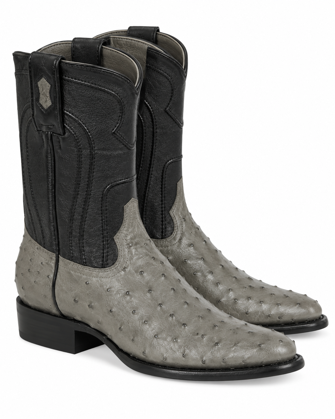 Grey Ostrich Roper Boots