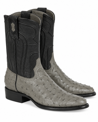 Grey Ostrich Roper Boots
