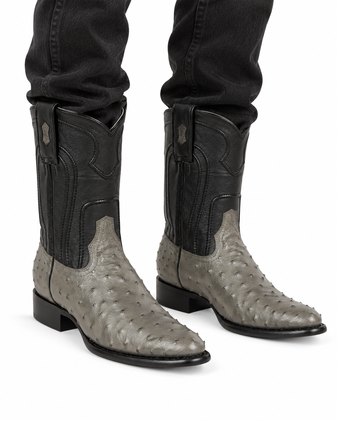 Grey Ostrich Roper Boots